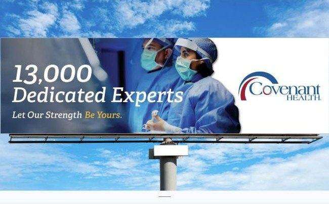 Covenant Health Numbers campaign billboard, 13,000 statistic