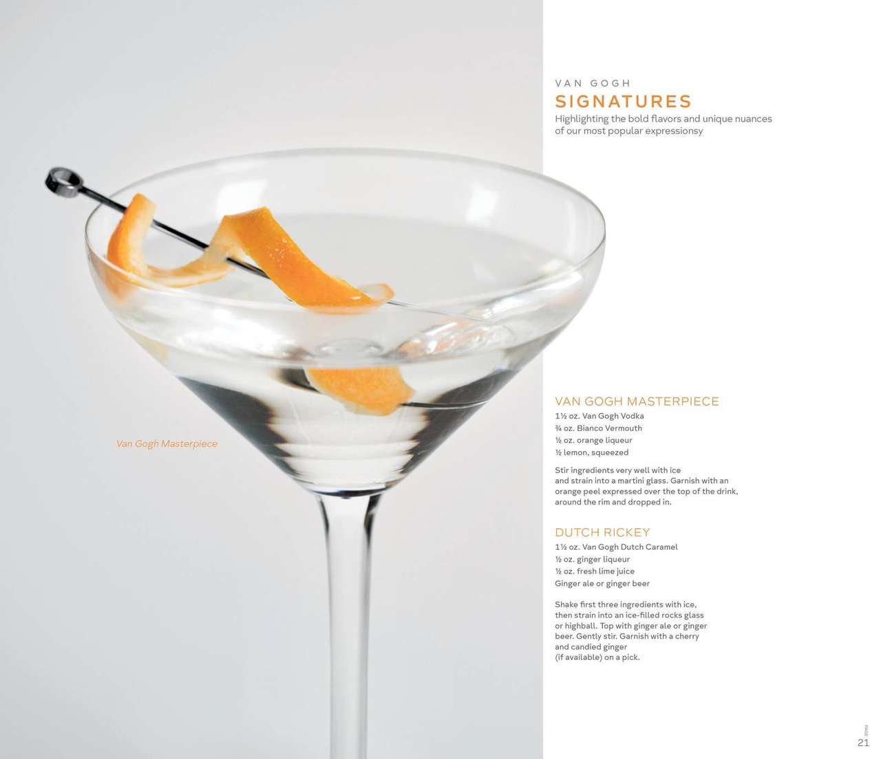 Van Gogh Vodka recipe book spread, Signatures, featuring the Van Gogh Masterpiece cocktail