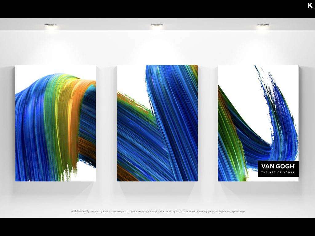 Three abstract paint-swirl brushstroke prints hung as gallery wall art