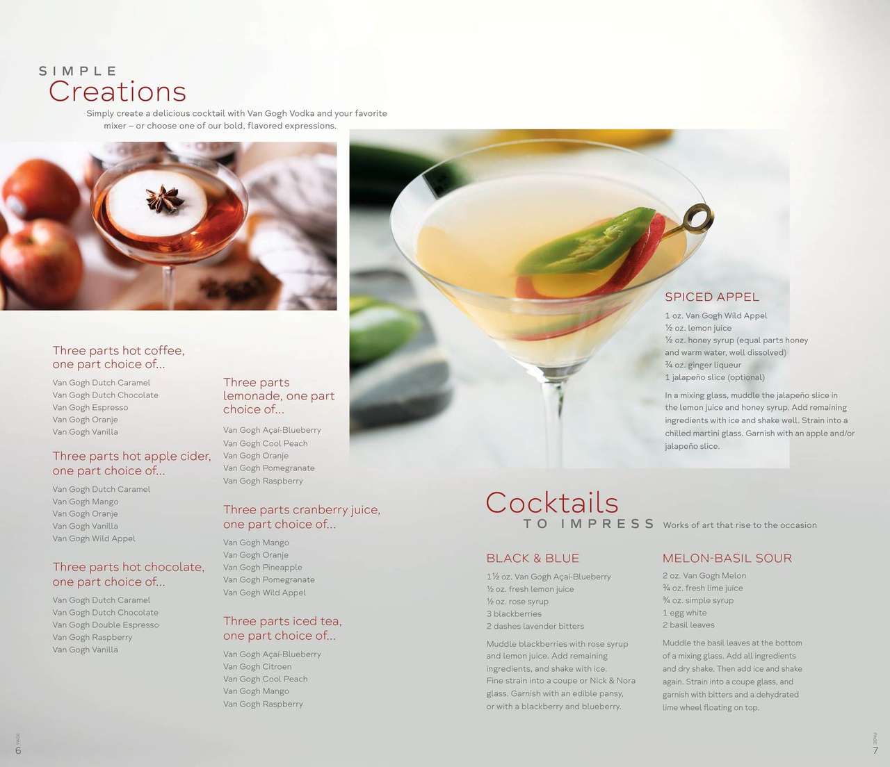 Van Gogh Vodka recipe book spread, Cocktails to Impress, featuring a Spiced Appel martini