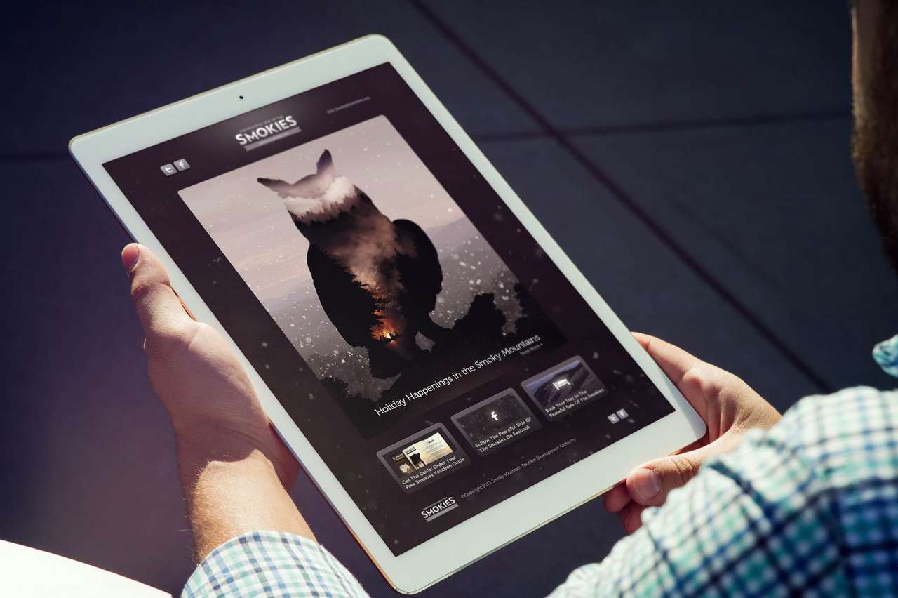 Peaceful Side of the Smokies website design featuring the owl key art