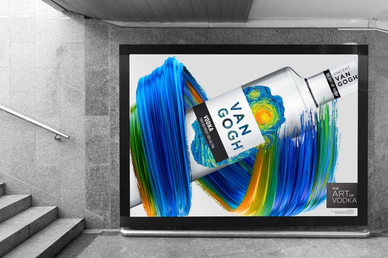 Van Gogh Vodka ad in a subway station stairwell light box