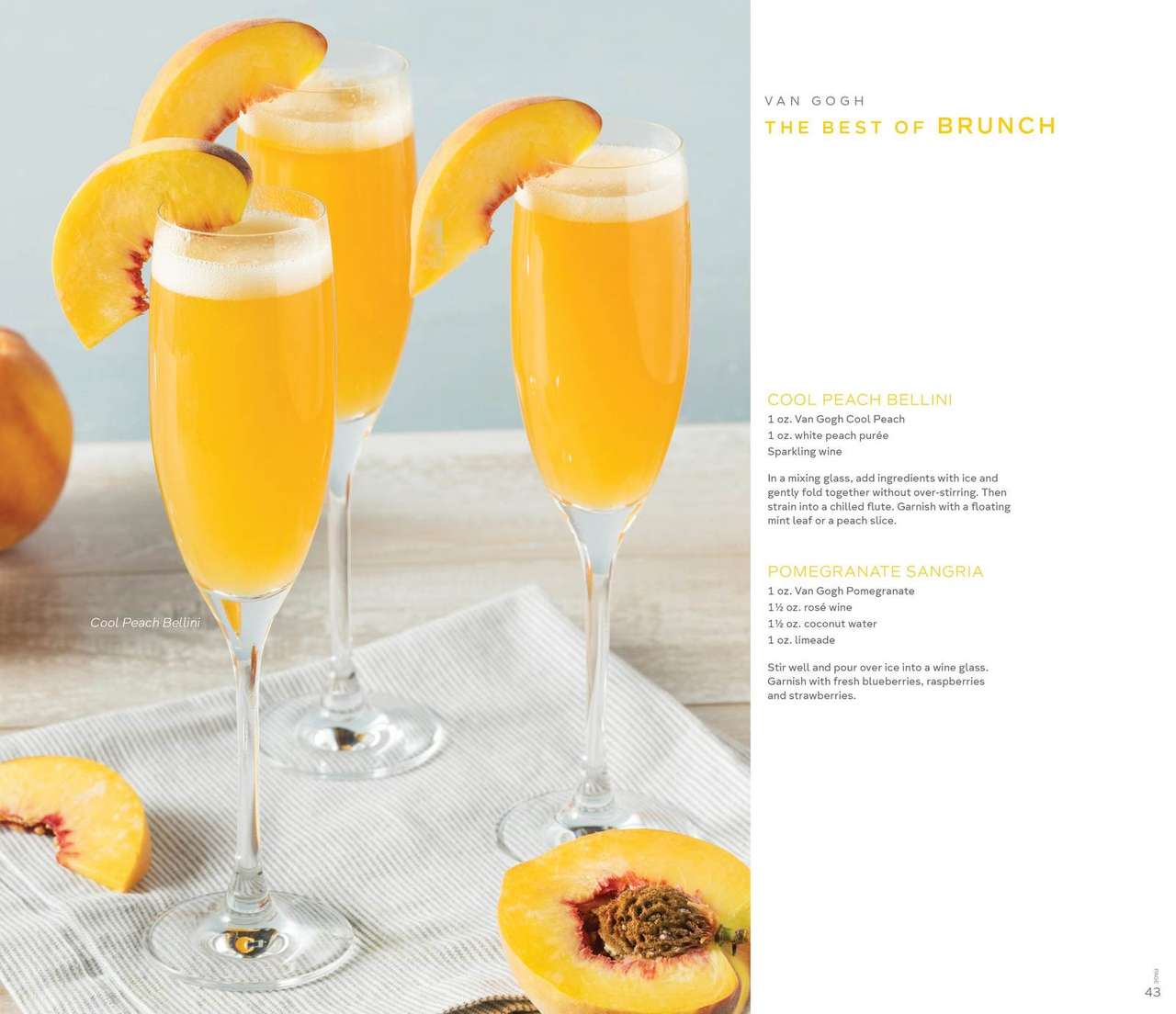 Van Gogh Vodka recipe book spread, The Best of Brunch, featuring a Cool Peach Bellini