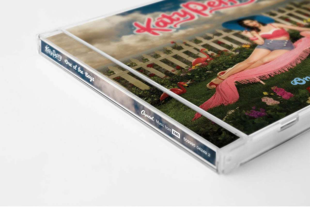 Katy Perry One of the Boys CD case cover, angled detail shot